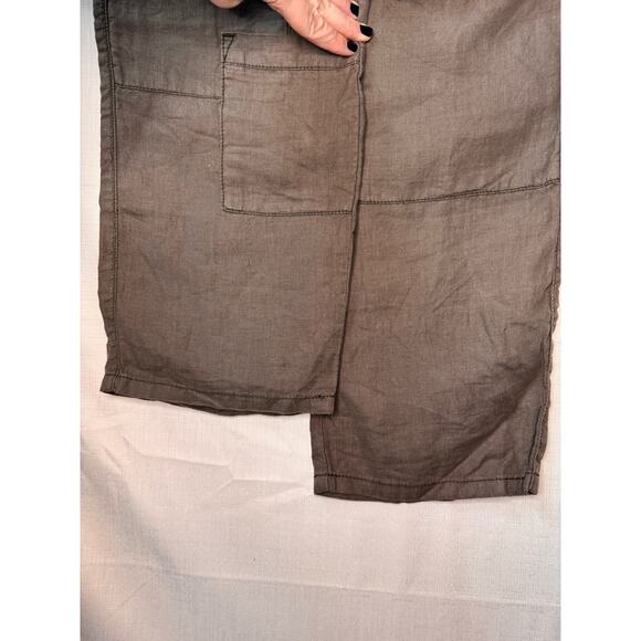 FREE PEOPLE Linen Pants Womens S Cargo Crop Patchwork Utility Green Relaxed Fit - Picture 6 of 15